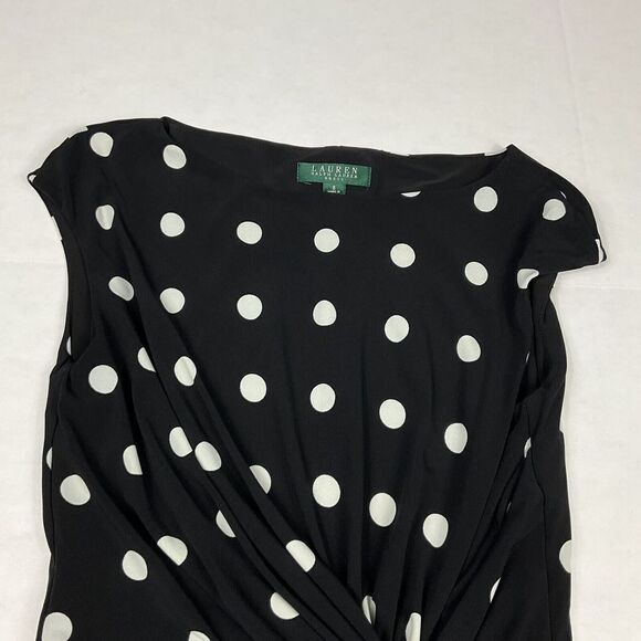 Lauren Ralph Lauren Pencil Dress Polka Dot Twist Front Cap Sleeve Stretch Size 8 - Picture 3 of 8